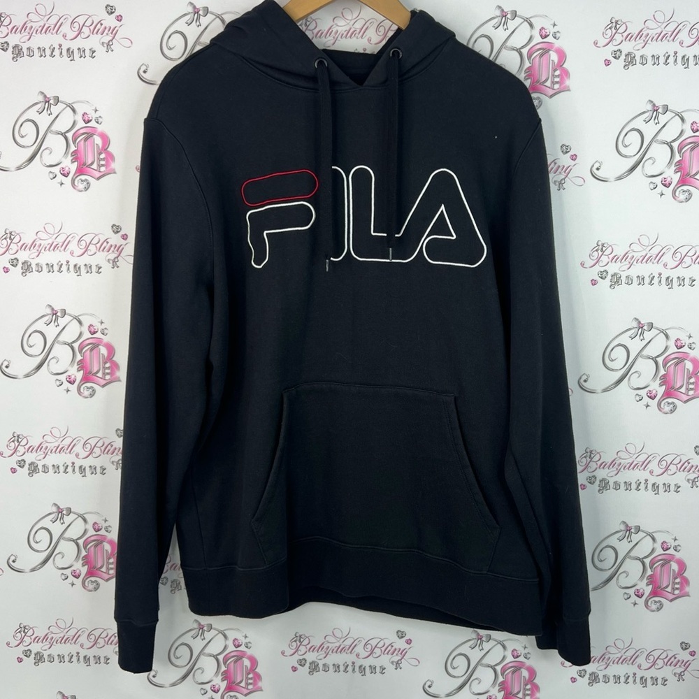 Fila hoodie embroidered embroidery warm cozy Black Hoodie with Logo Design